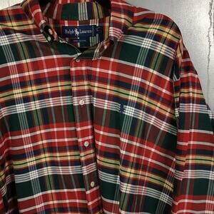 Polo Ralph Lauren Vintage Plaid Rainbow Preppy Button Down Shirt Large Cotton